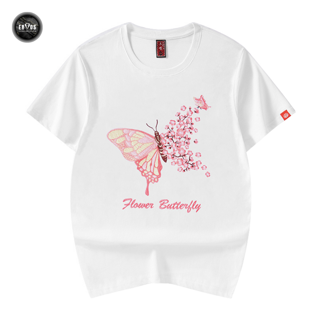 EMBROIDERY T-SHIRT FLOWER BUTTERFLY #005