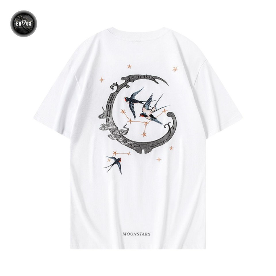 EMBROIDERY T-SHIRT MOON STARS SWALLOW #070