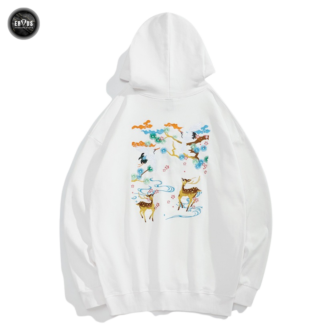 EMBROIDERY HOODIES CRANE & DEER H020