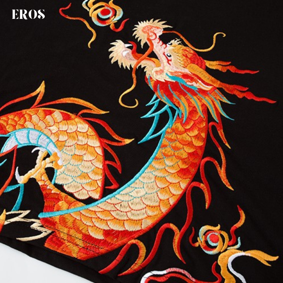 EMBROIDERY T-SHIRT FIRE FLAME DRAGON #017