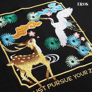 EMBROIDERY HOODIES CRANE & DEER H020