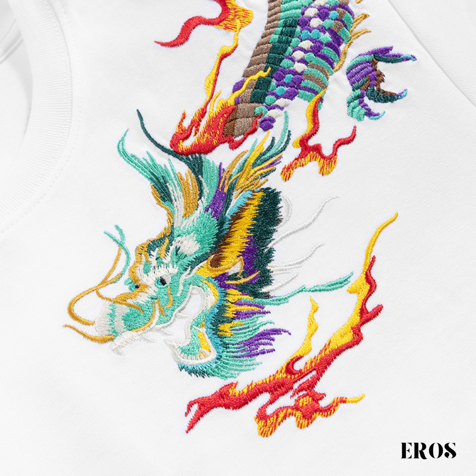 EMBROIDERY T-SHIRT FLAME GREEN DRAGON #020