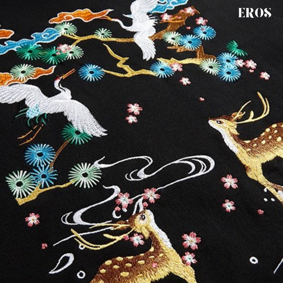 EMBROIDERY HOODIES CRANE & DEER H020