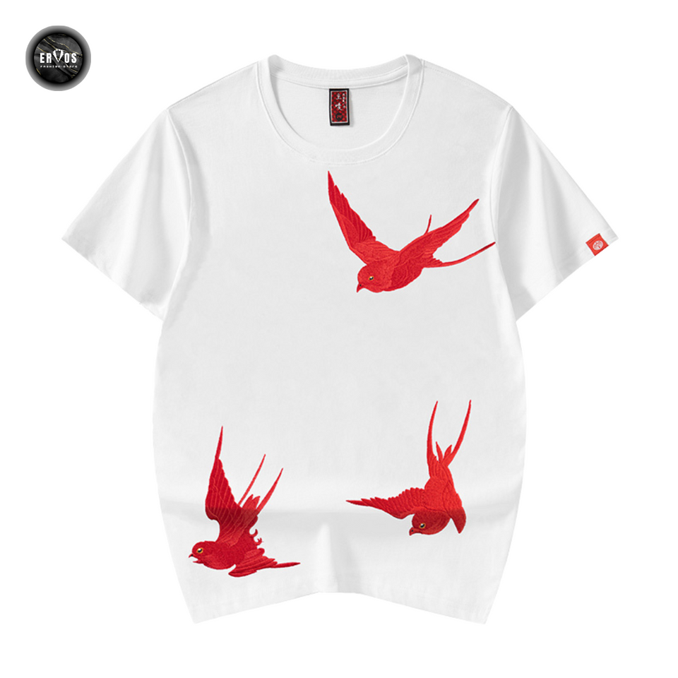 EMBROIDERY T-SHIRT RED SWALLOW #013