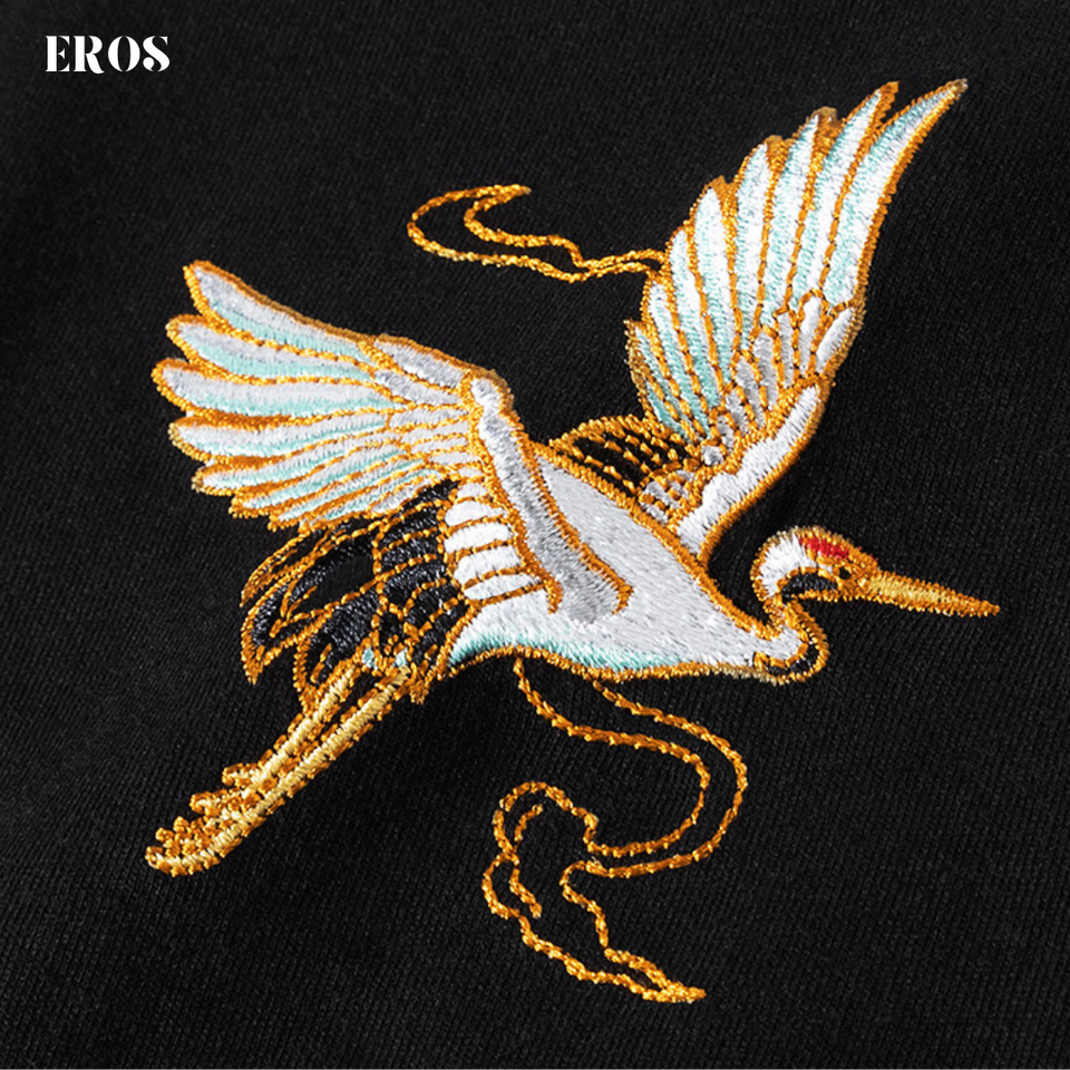 EMBROIDERY T-SHIRT FLYING CRANE WITH RED SUN #021