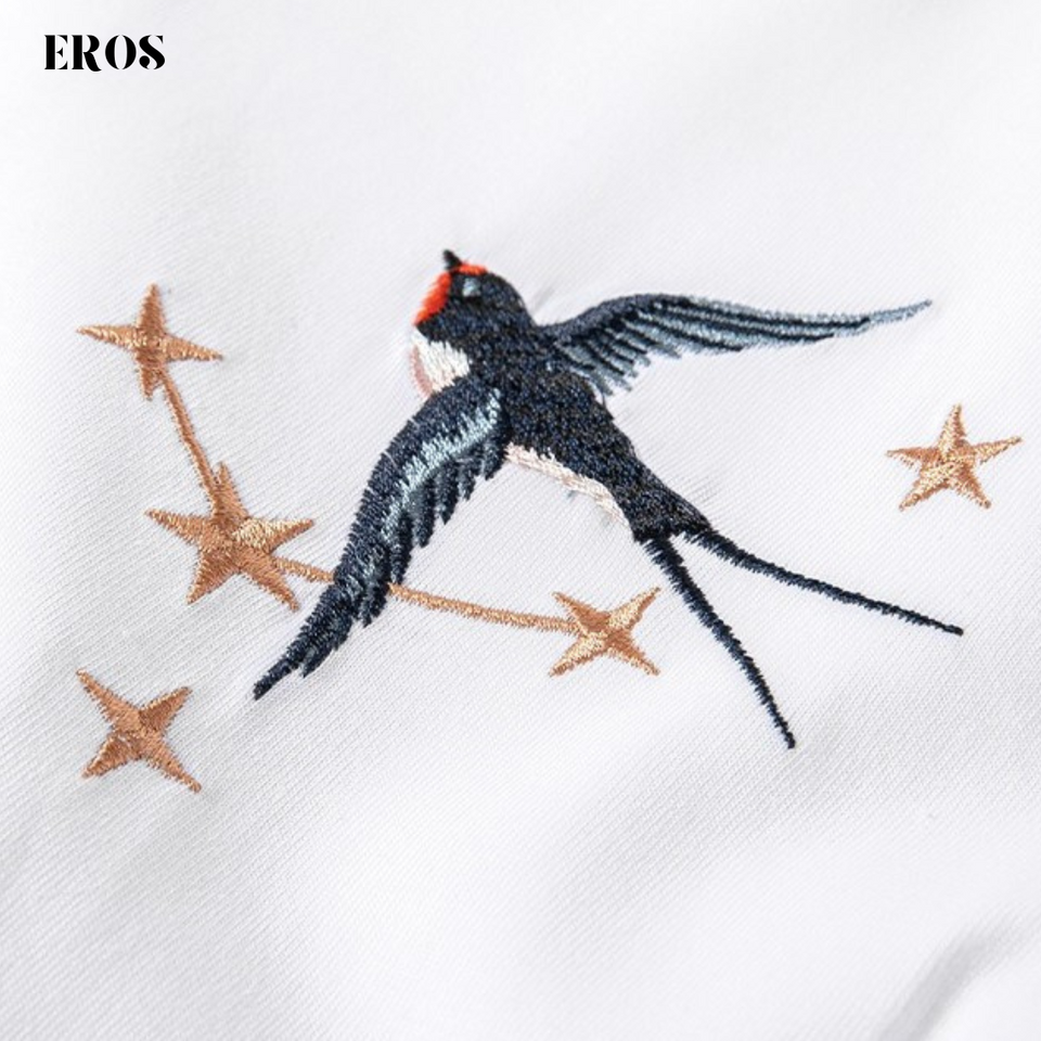 EMBROIDERY T-SHIRT MOON STARS SWALLOW #070