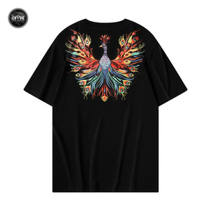 EMBROIDERY T-SHIRT PEACOCK UNFURLING PLUMAGE #103