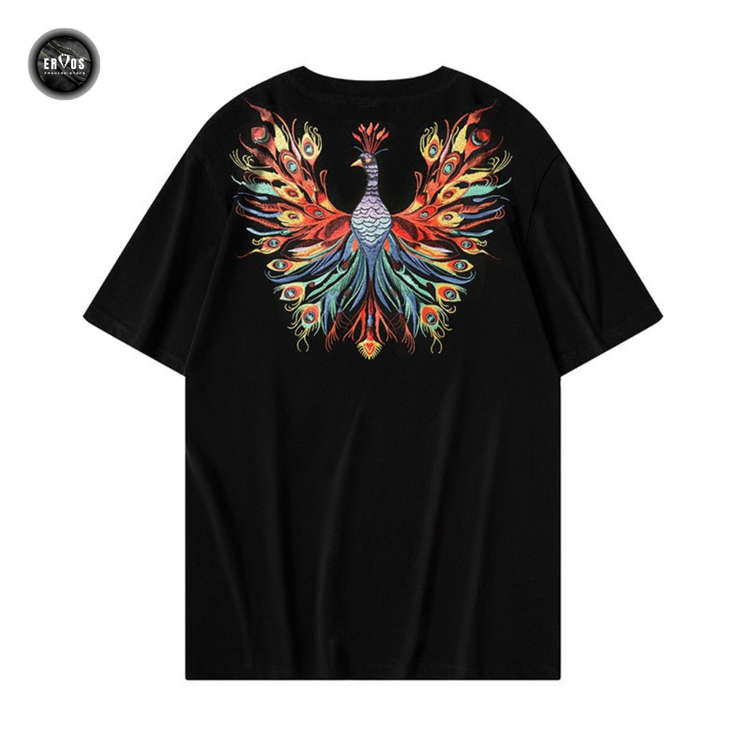 EMBROIDERY T-SHIRT PEACOCK UNFURLING PLUMAGE #103