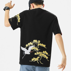 EMBROIDERY T-SHIRT GINKGO TREE WITH CRANE #075