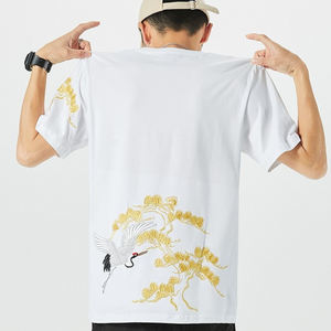 EMBROIDERY T-SHIRT GINKGO TREE WITH CRANE #075