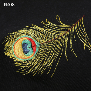 EMBROIDERY T-SHIRT PEACOCK UNFURLING PLUMAGE #103