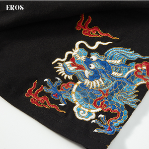 EMBROIDERY T-SHIRT TWIN DRAGON WITH FIREBALL #027