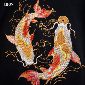 EMBROIDERY T-SHIRT LUCKY KOI AND COPPER COIN #086