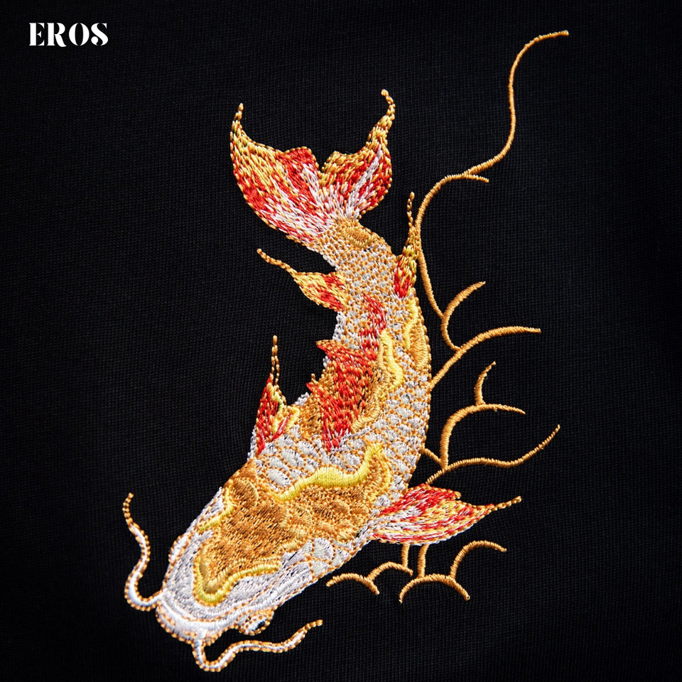 EMBROIDERY T-SHIRT LUCKY KOI AND COPPER COIN #086