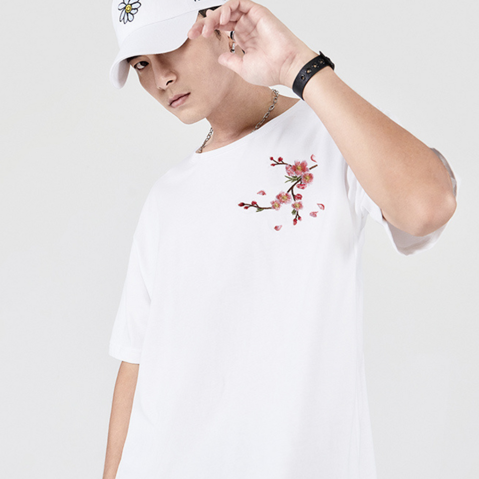 EMBROIDERY T-SHIRT PLUM BLOSSOMS #030