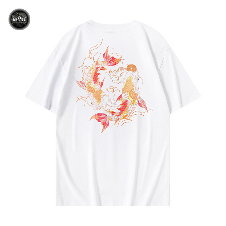 EMBROIDERY T-SHIRT LUCKY KOI AND COPPER COIN #086