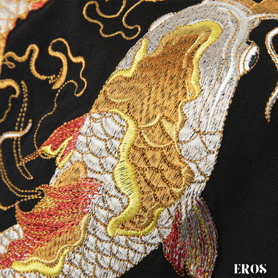 EMBROIDERY T-SHIRT LUCKY KOI AND COPPER COIN #086