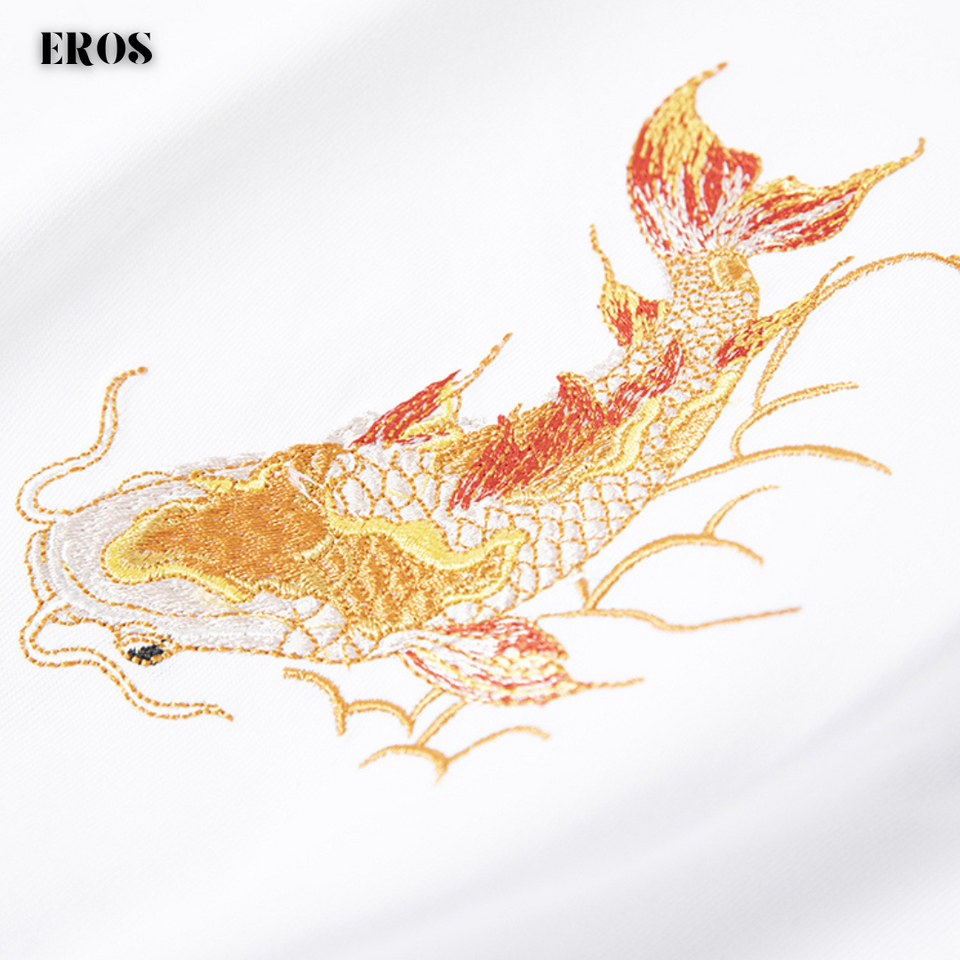 EMBROIDERY T-SHIRT LUCKY KOI AND COPPER COIN #086