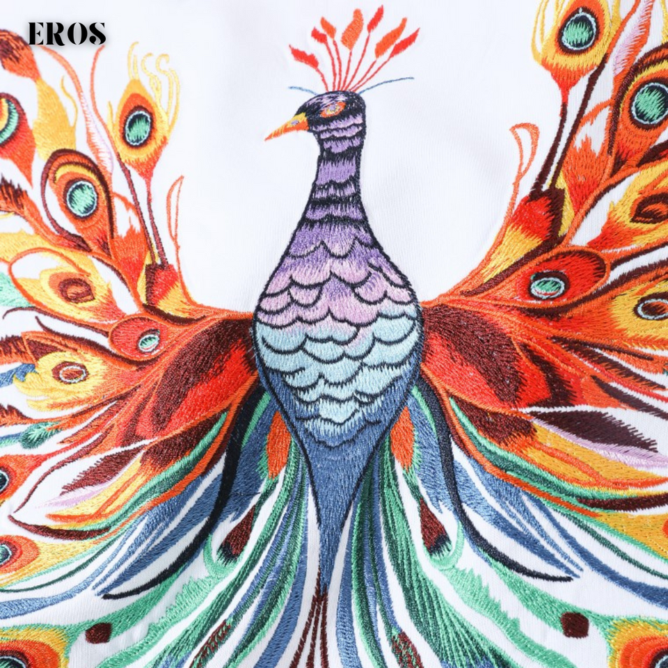 EMBROIDERY T-SHIRT PEACOCK UNFURLING PLUMAGE #103