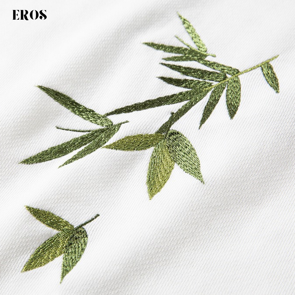 EMBROIDERY LONG-SLEEVED SWEATSHIRT BAMBOO LEAVES #LS05