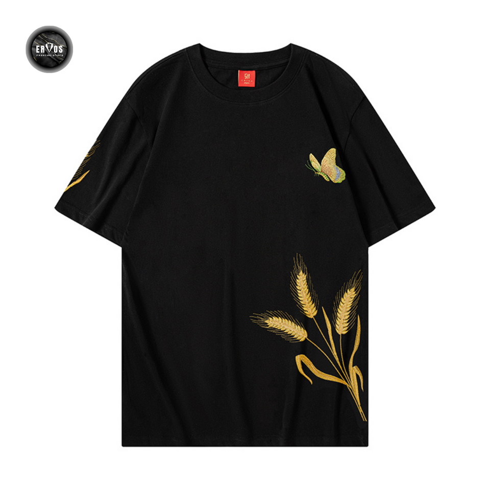 EMBROIDERY T-SHIRT BUTTERFLY WHEAT EAR #090