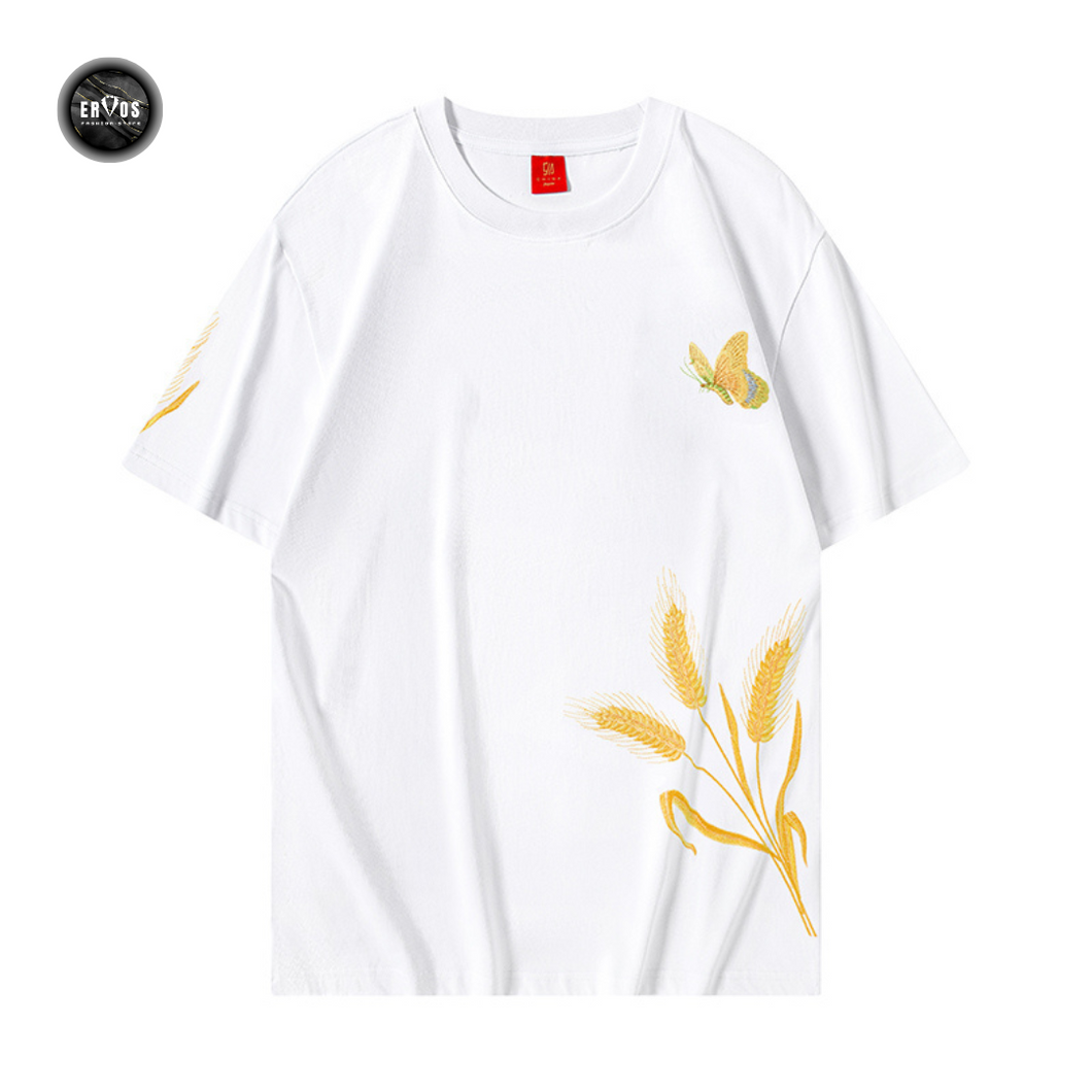 EMBROIDERY T-SHIRT BUTTERFLY WHEAT EAR #090