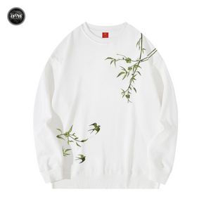 EMBROIDERY LONG-SLEEVED SWEATSHIRT BAMBOO LEAVES #L04