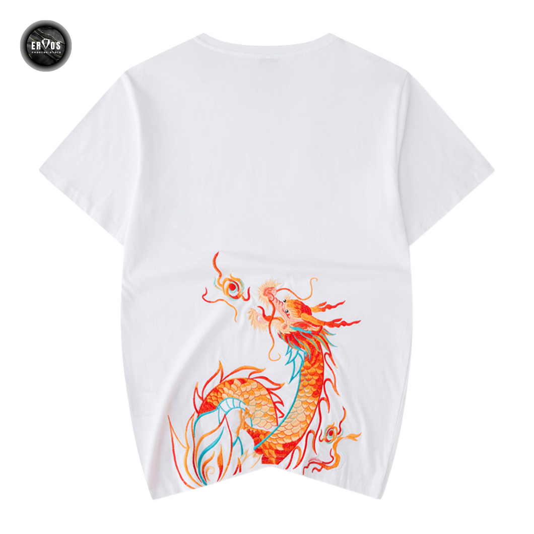 EMBROIDERY T-SHIRT FIRE FLAME DRAGON #017