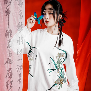 EMBROIDERY LONG-SLEEVED SWEATSHIRT FLORAL FRESHNESS #L02