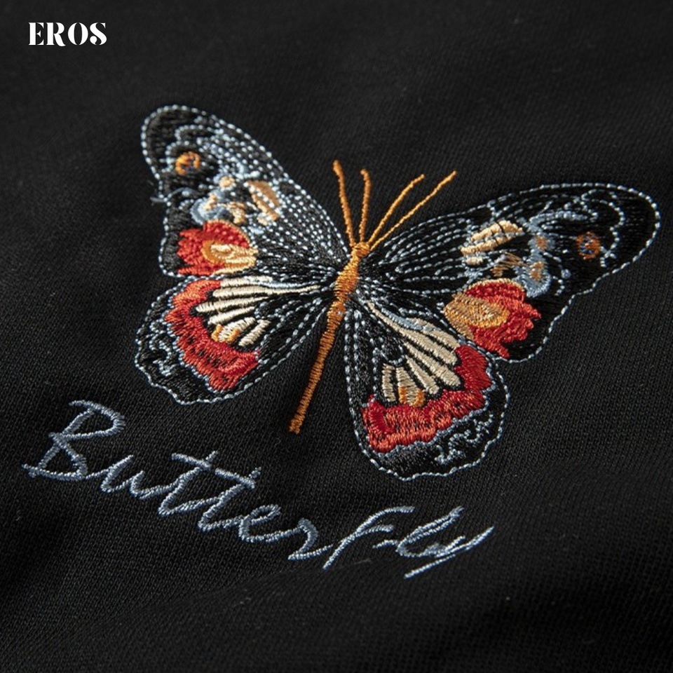 EMBROIDERY LONG-SLEEVED SWEATSHIRT BUTTERFLY #LS13