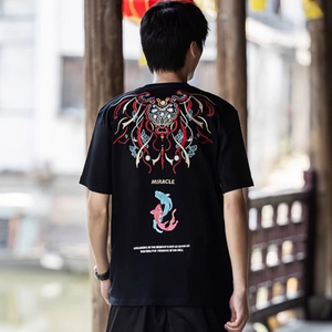 EMBROIDERY T-SHIRT KOI AND LOTUS #003