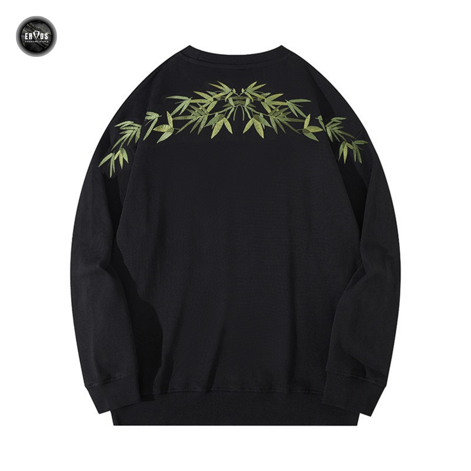 EMBROIDERY LONG-SLEEVED SWEATSHIRT BAMBOO LEAVES #L05