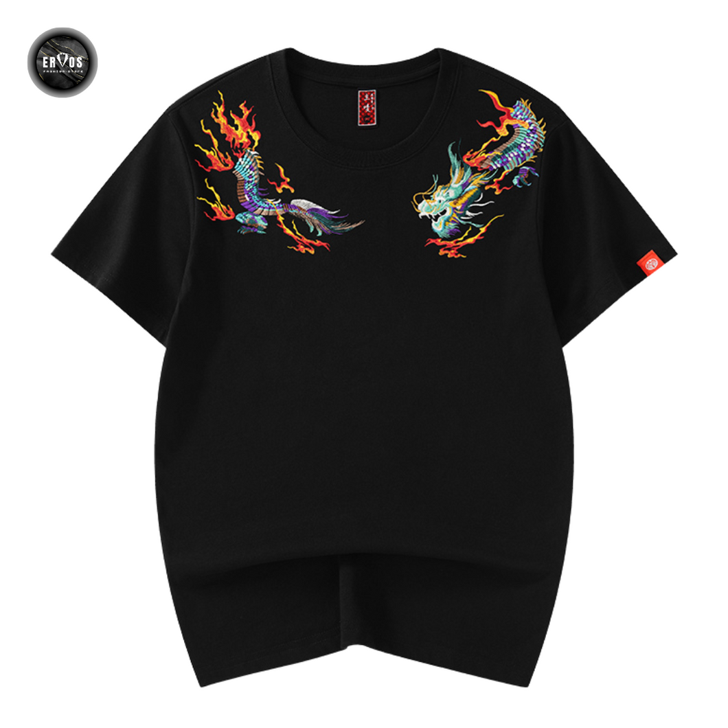 EMBROIDERY T-SHIRT FLAME GREEN DRAGON #020