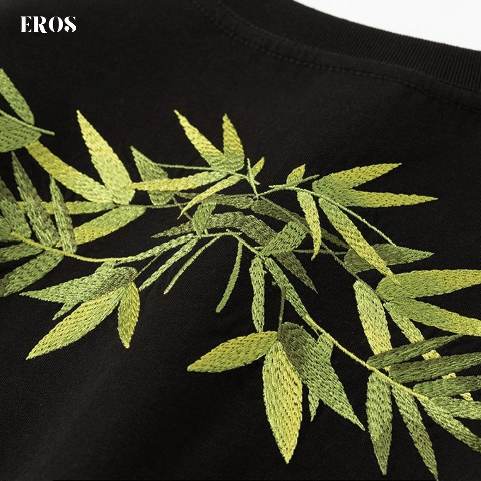 EMBROIDERY T-SHIRT BAMBOO LEAVES #043