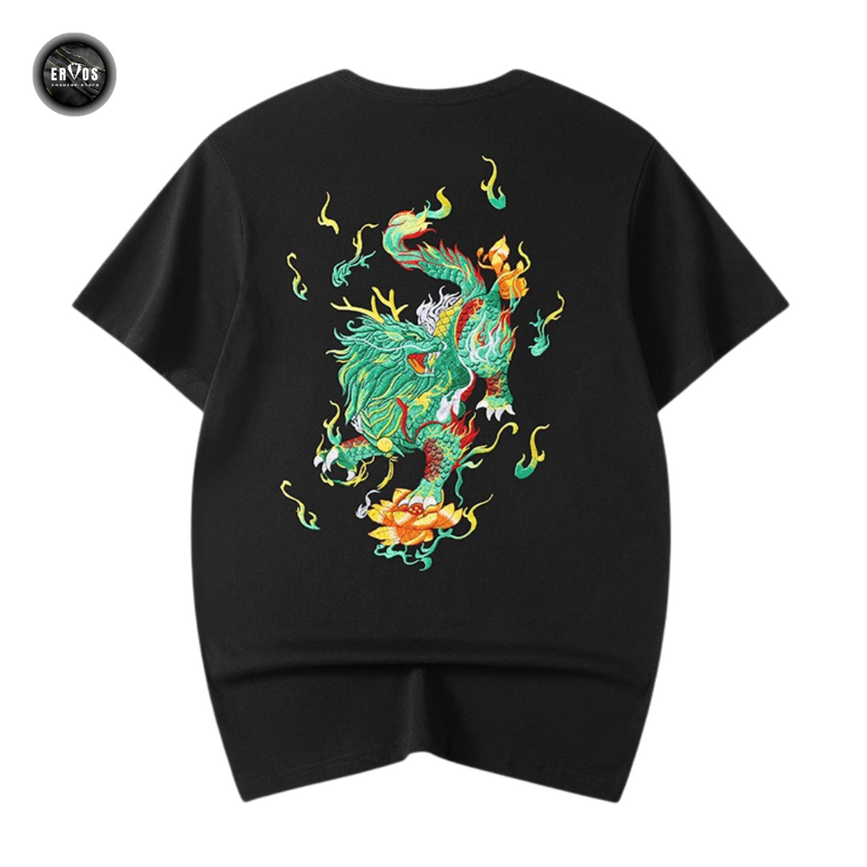 EMBROIDERY T-SHIRT QILIN & LOTUS #038