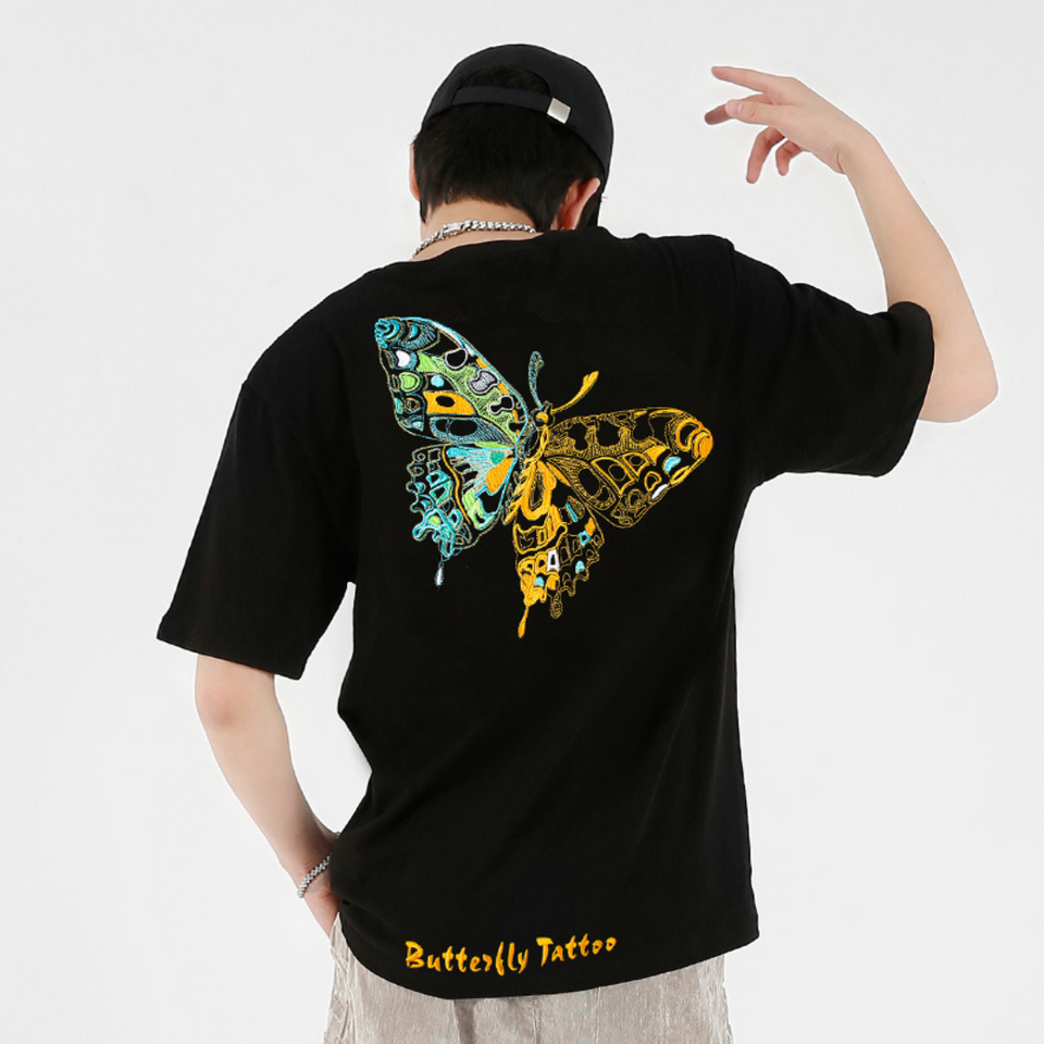 EMBROIDERY T-SHIRT BUTTERFLY TATTOO #001