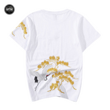 EMBROIDERY T-SHIRT GINKGO TREE WITH CRANE #075