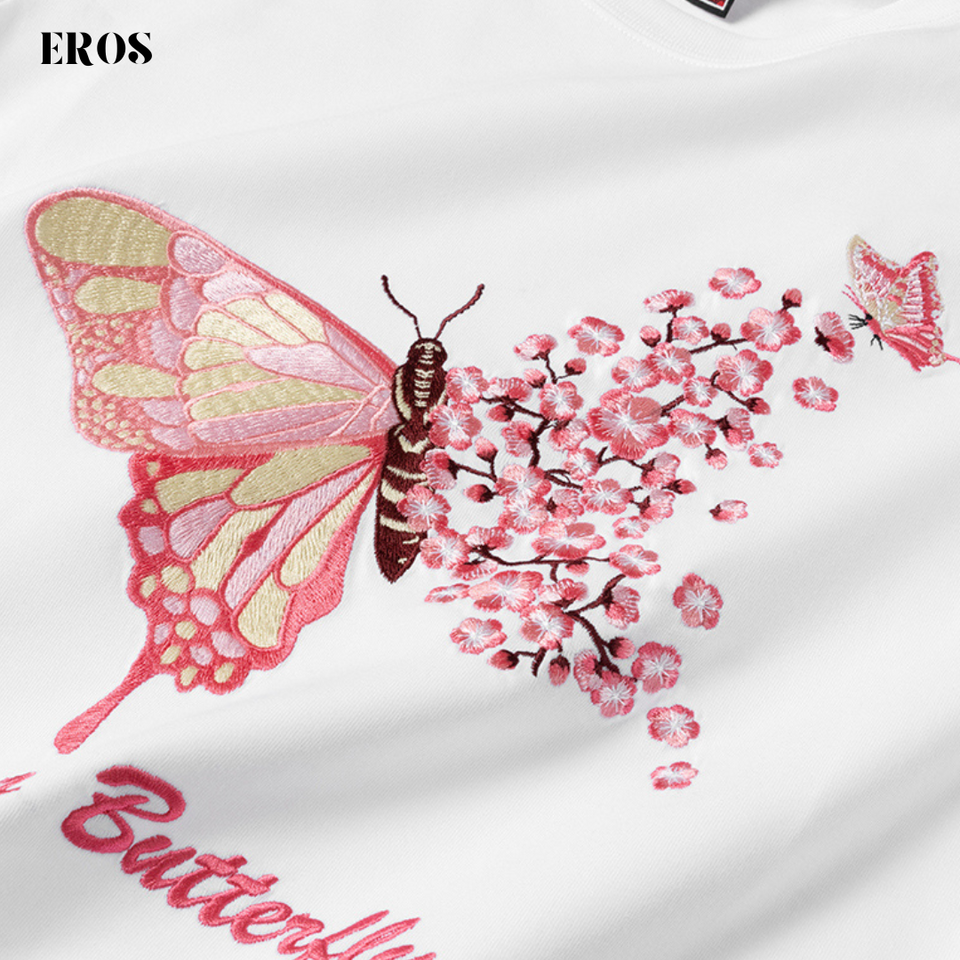 EMBROIDERY T-SHIRT FLOWER BUTTERFLY #005