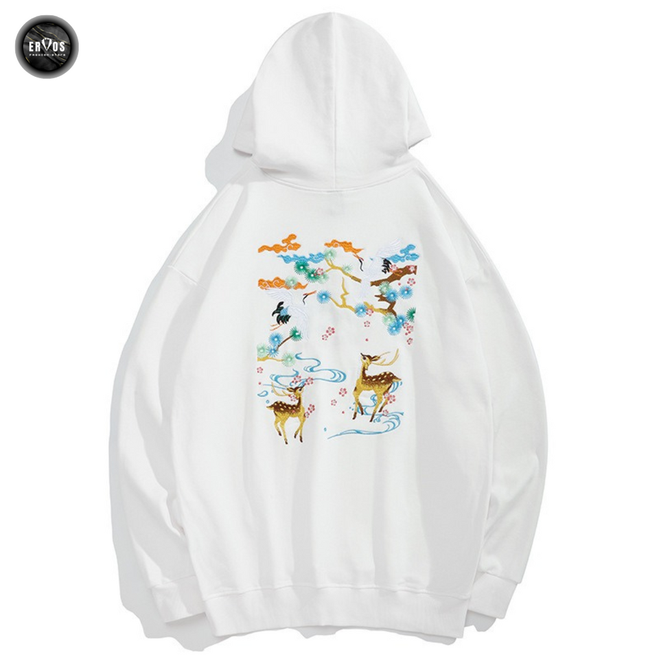 EMBROIDERY HOODIES CRANE & DEER H020