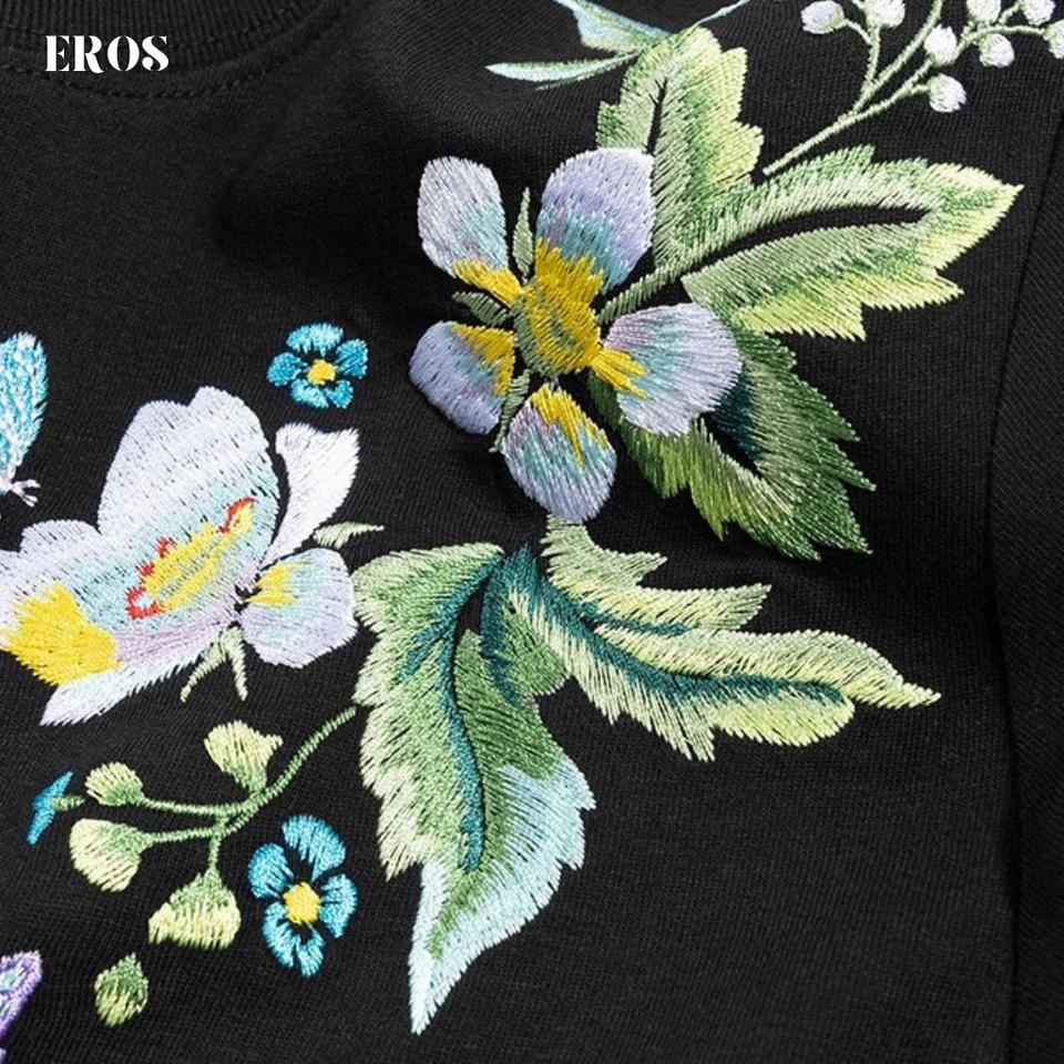 EMBROIDERY T-SHIRT FLOWER BUTTERFLY #057