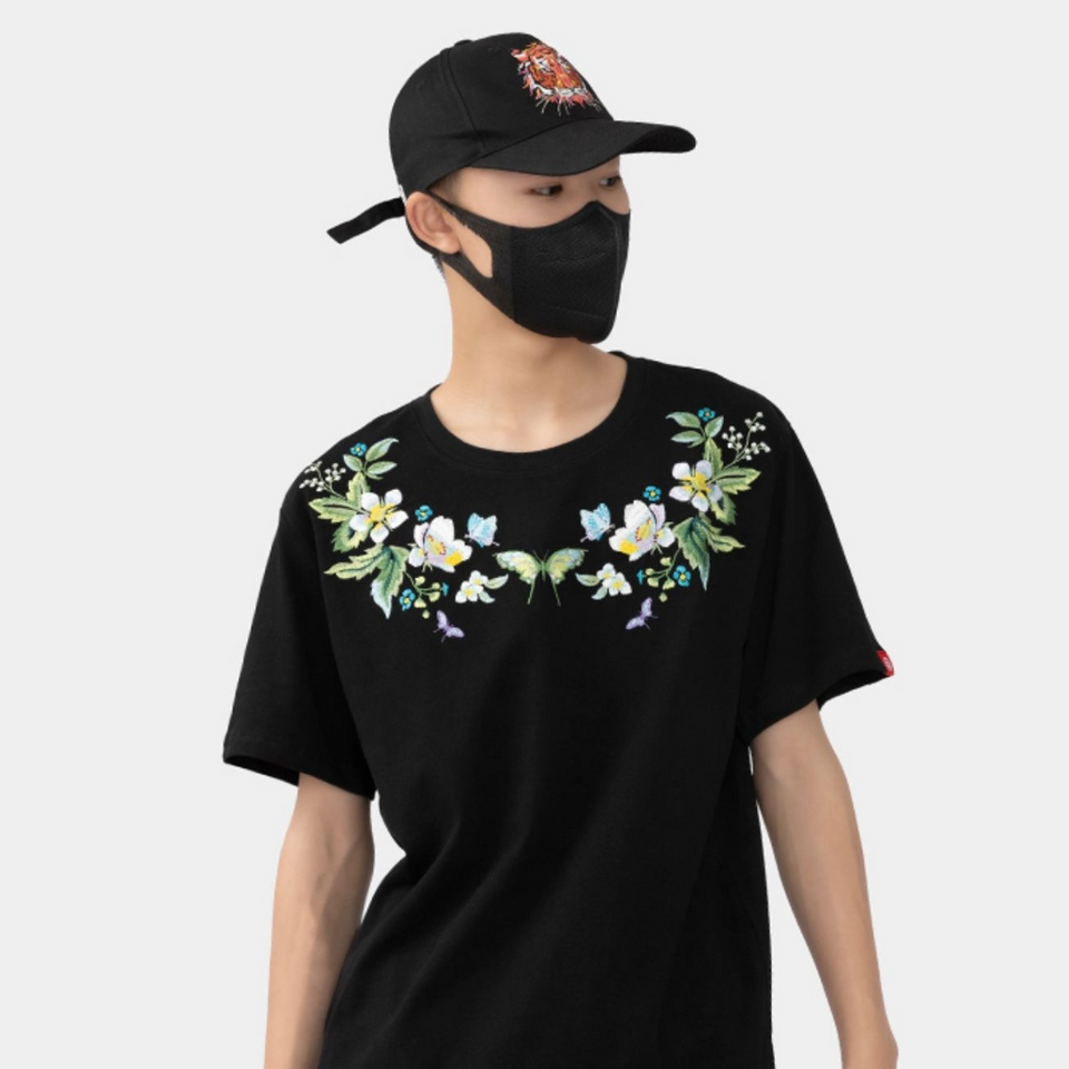 EMBROIDERY T-SHIRT FLOWER BUTTERFLY #057