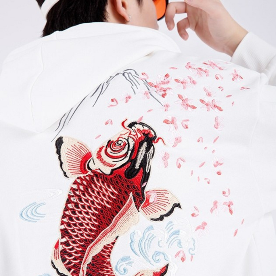 EMBROIDERY HOODIES SAKURA KOI H006