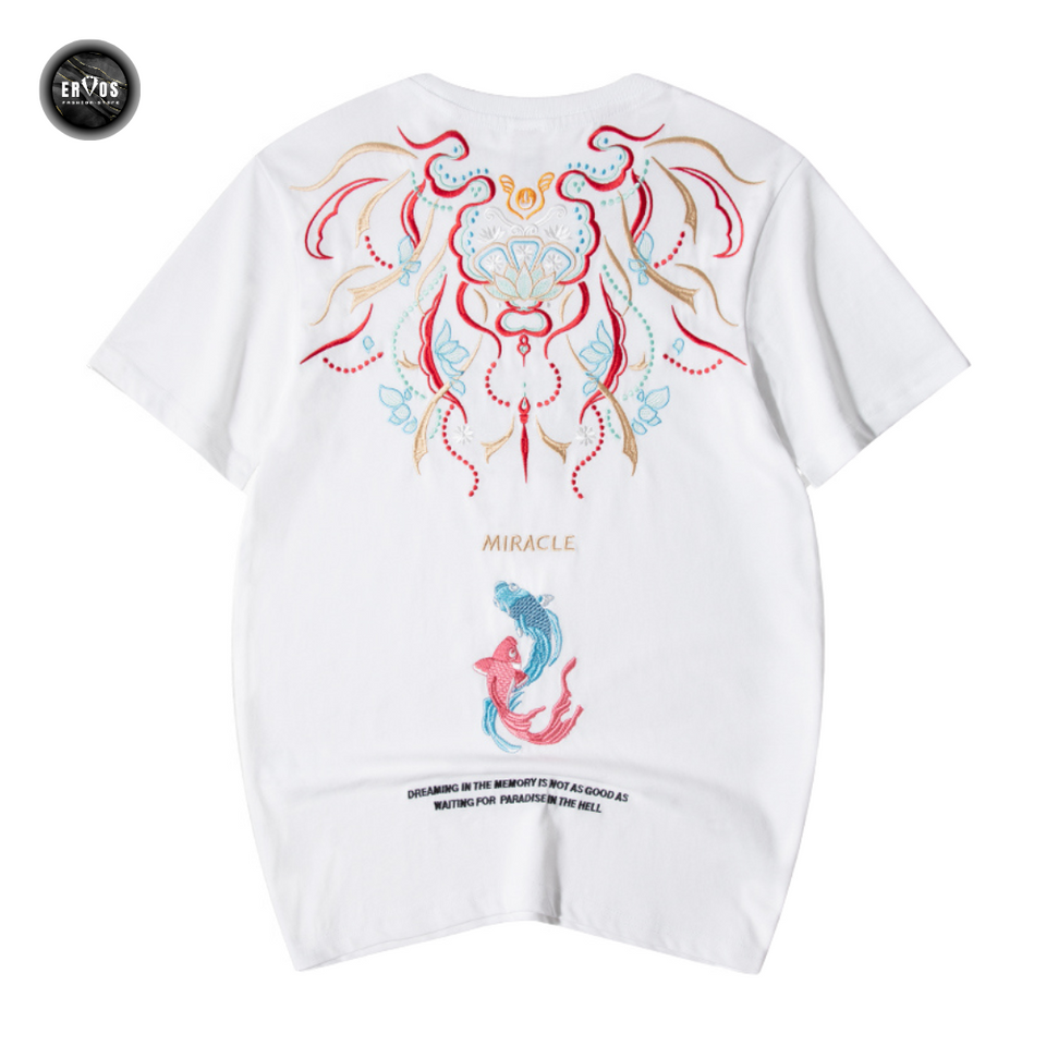 EMBROIDERY T-SHIRT KOI AND LOTUS #003