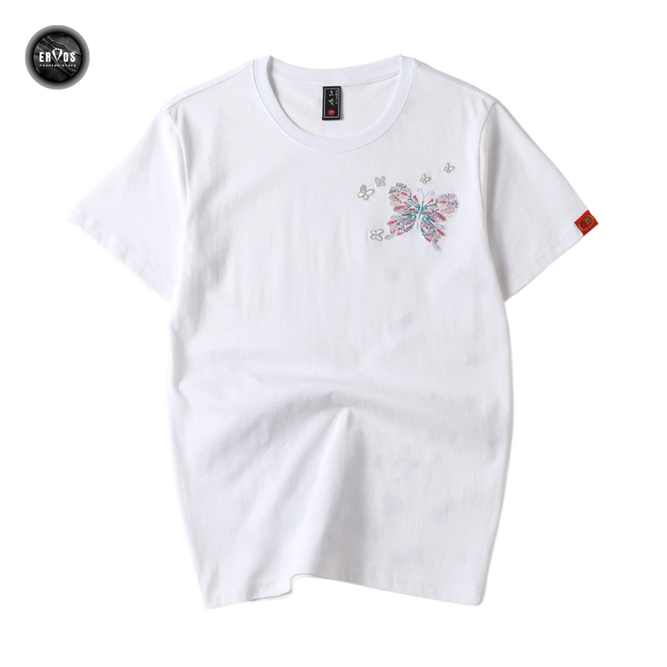 EMBROIDERY T-SHIRT FLOWER BUTTERFLY #082