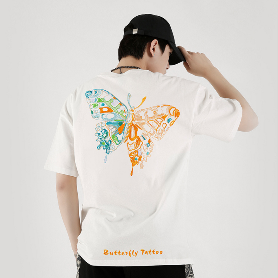 EMBROIDERY T-SHIRT BUTTERFLY TATTOO #001