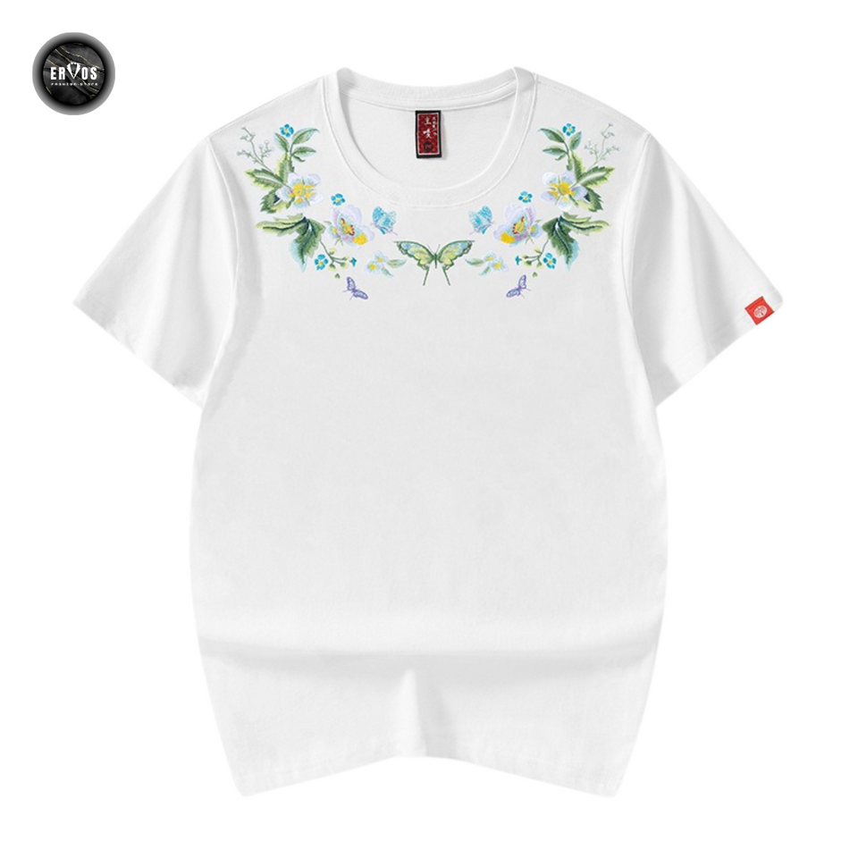 EMBROIDERY T-SHIRT FLOWER BUTTERFLY #057