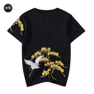 EMBROIDERY T-SHIRT GINKGO TREE WITH CRANE #075