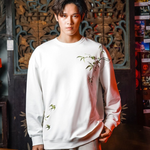 EMBROIDERY LONG-SLEEVED SWEATSHIRT BAMBOO LEAVES #L04