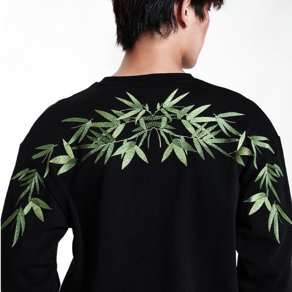 EMBROIDERY LONG-SLEEVED SWEATSHIRT BAMBOO LEAVES #L05