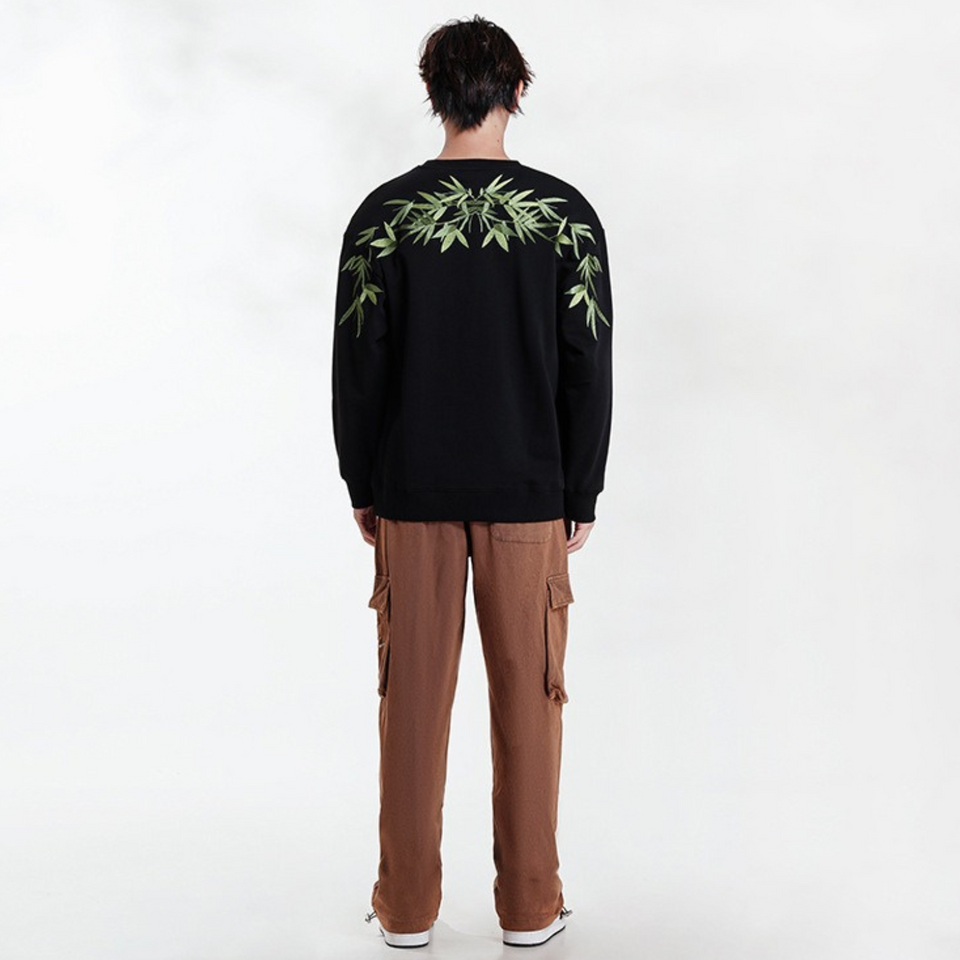 EMBROIDERY LONG-SLEEVED SWEATSHIRT BAMBOO LEAVES #L05